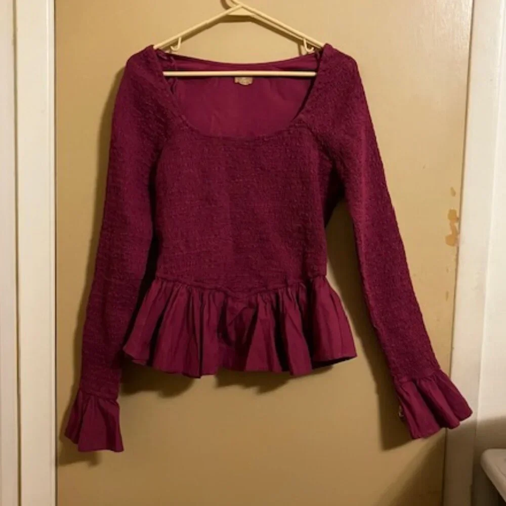 Free People Burgundy Red Peplum Top